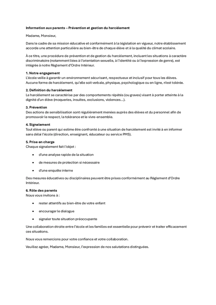 Information harcèlement